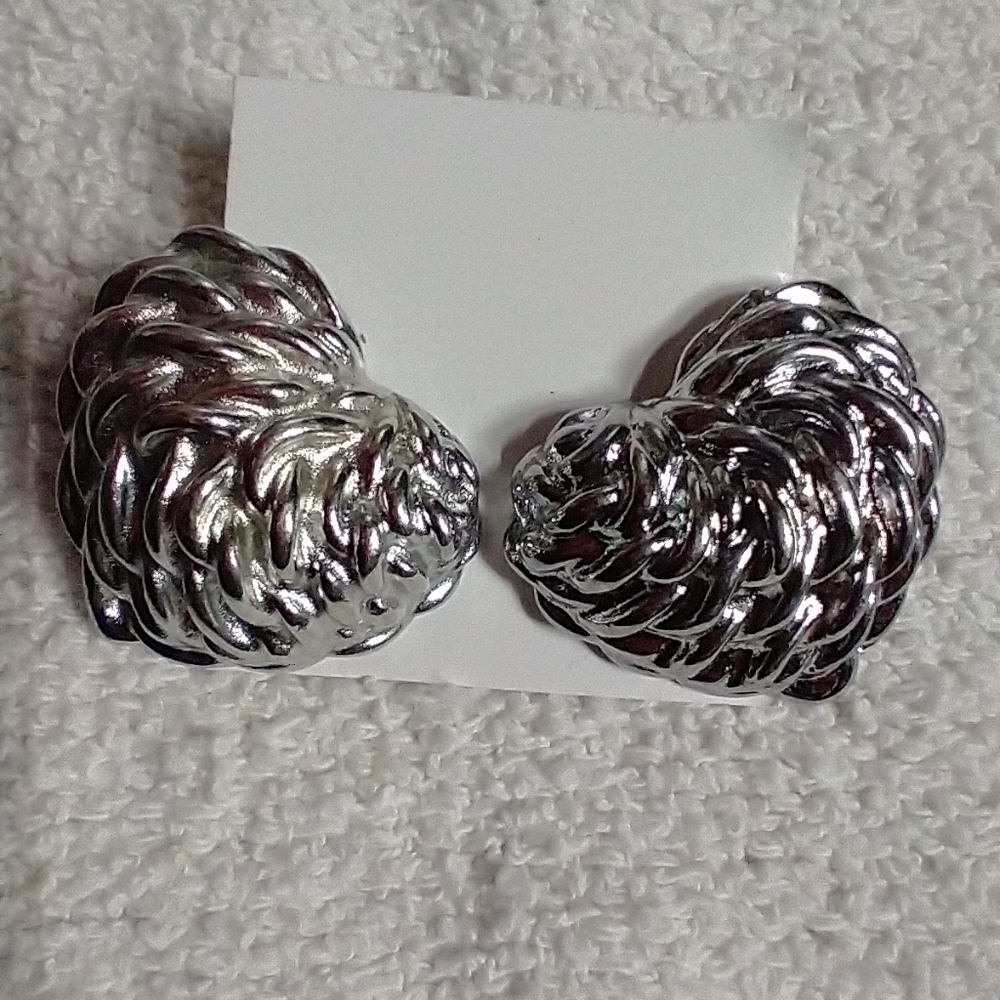 Silvertone heart post earrings